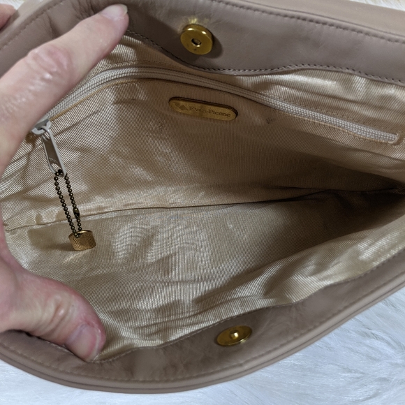 Vtg 80's Evan Picone Beige Leather Clutch - Picture 6 of 10